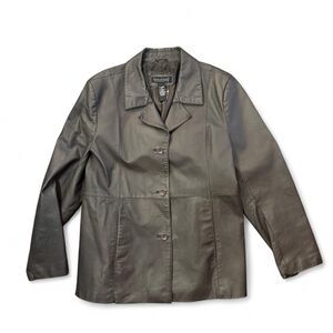 Dialogue Women’s Dark Brown Leather Blazer Jacket XL Button Front Lined